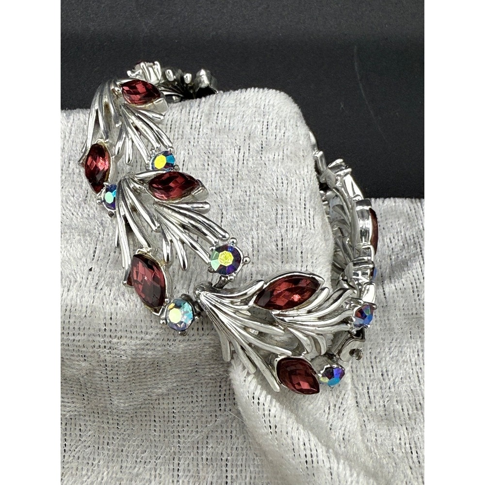 Vintage Rhinestone Bracelet‎ Purple Signed STAR  7"